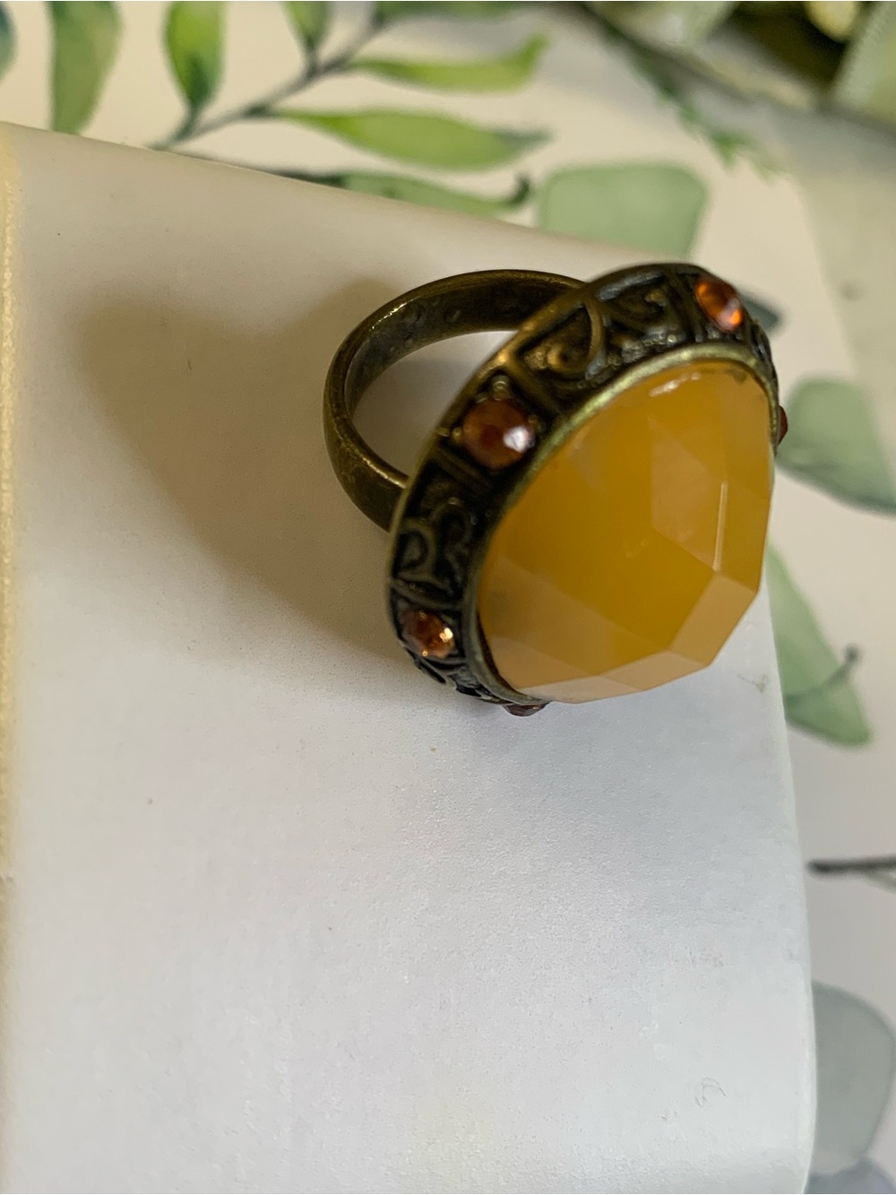 Yellow Acrylic Gemstone Statement Ring - Unbranded